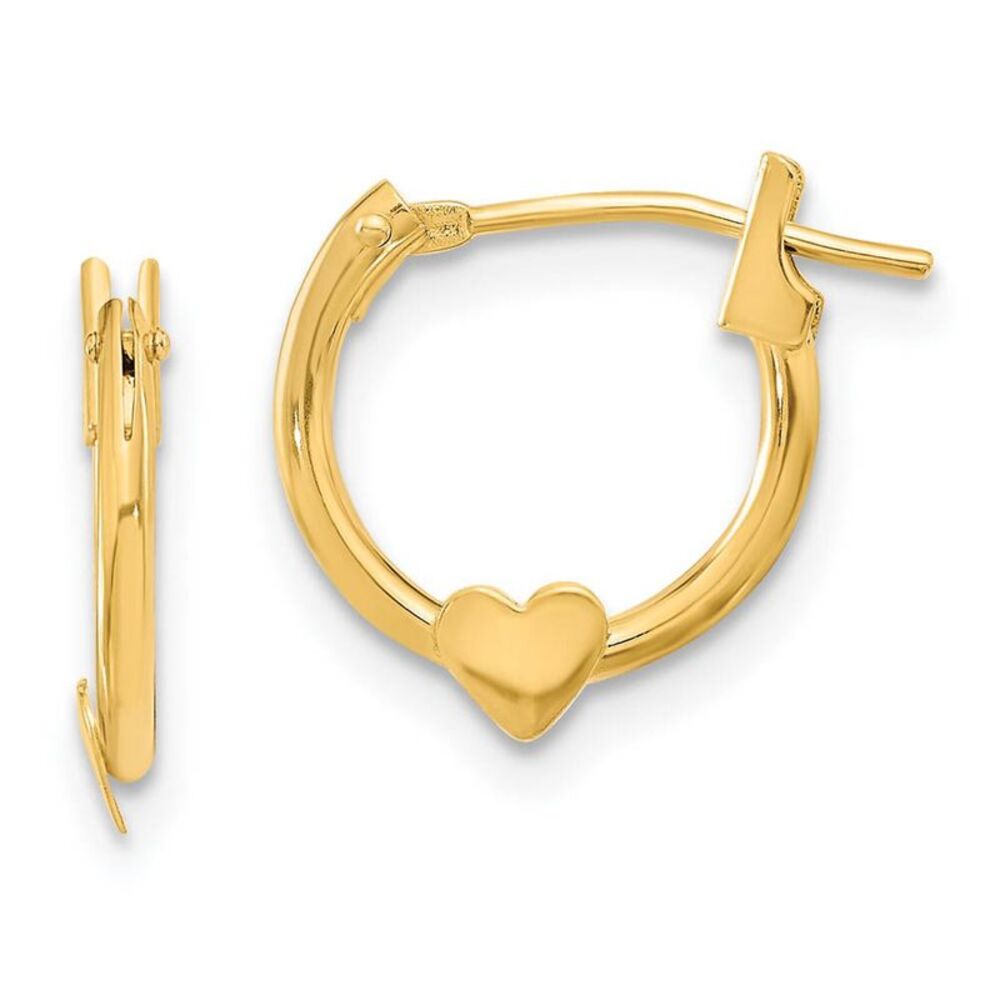 9mm Children's Heart Hinged Post Hoop Earrings in 14k Yellow Gold